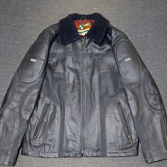 Diesel Black Leather Motorcycle Moto Racer Mens Jacket Men Size L - Picture 1 of 11